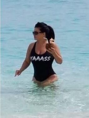 No Boundaries Juniors One-Piece Swimsuit in Black  "YAAASS"